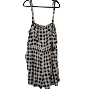 Torrid Women Overall Shorts Romper 3 Black Tan Gingham Adjustable Straps Casual